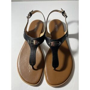 Michael Kors Black and Brown T-Strap Sandals